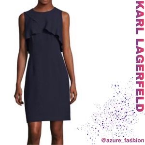 KARL LAGERFELD Navy Sleeveless Crepe Popover Dress